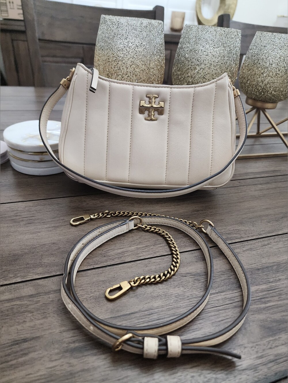 Tory Burch Quilted Shoulder Bag in Beige